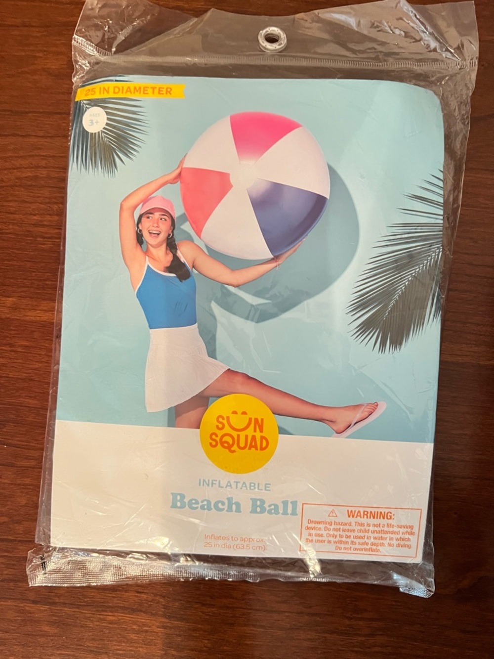 Sun Squad Inflatable Beach Ball-25 Inch Diameter New
